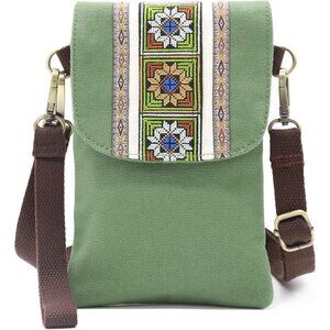 Women's Dark Green Vintage Embroidered Cute Mini Cross Body Bag Small Handbags